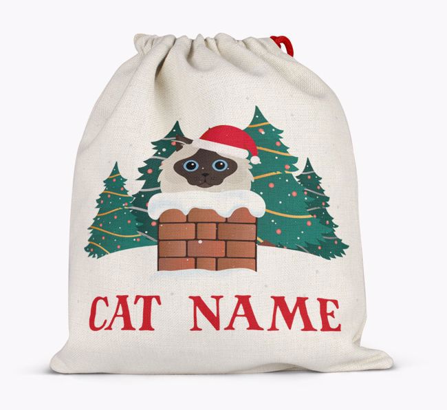 Peeking Cat with Santa Hat: Personalized {breedCommonName} Santa Sack 